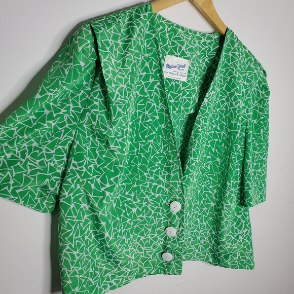 VINTAGE petite lime green geometric crop blouse - Picture 6 of 7